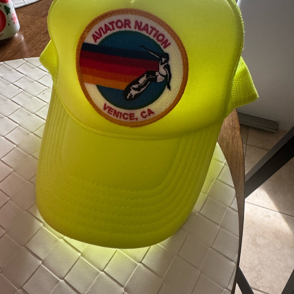 Aviator Nation Yellow Trucker Hat with Rainbow Patch